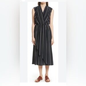 NWT Vince Stripe Draped Cross Front Dress in Coastal Blue